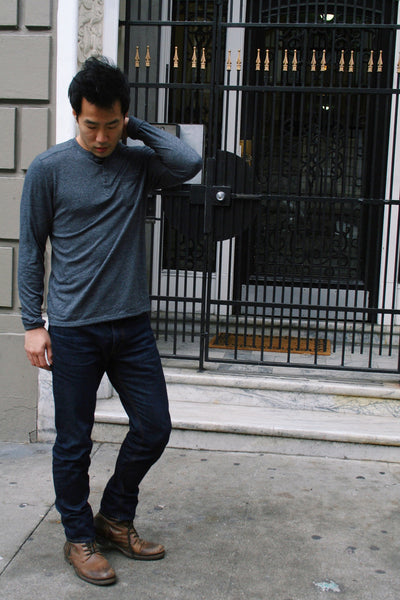 Contrast Stitch Henley in Heather Charcoal